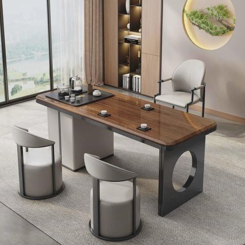 家用实木茶桌椅组合现代简约轻奢乌金木阳台茶台办公室两用一体桌