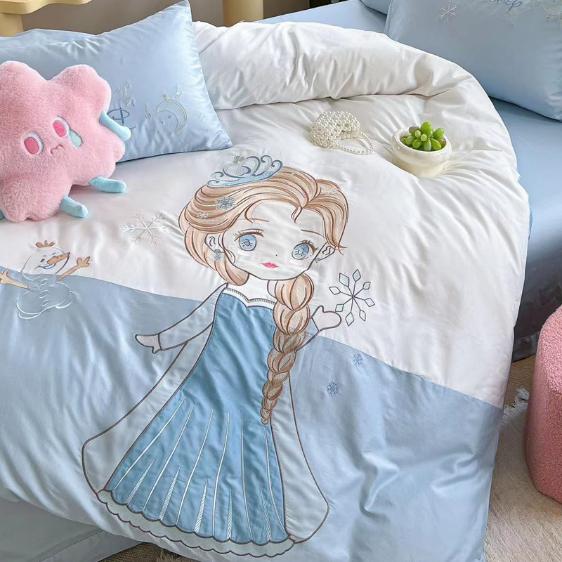 女孩公主风100支纯棉四件套儿童卡通刺绣全棉被套床单小清新床品4