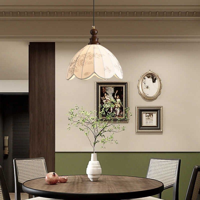 新中式单头实木小号吊灯过道玄关衣帽间走廊卧室床头中古风布艺灯