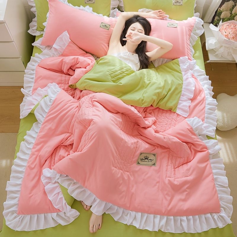 韩版夏凉被花边水洗棉夏被三四件套空调被单双人可水洗夏季薄被子