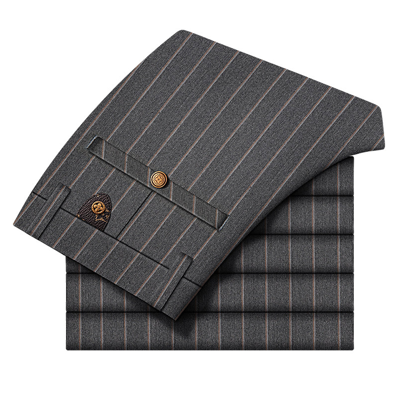 裤子男2023年夏季男裤新款休闲裤男修身条纹长裤男商务免熨烫男西