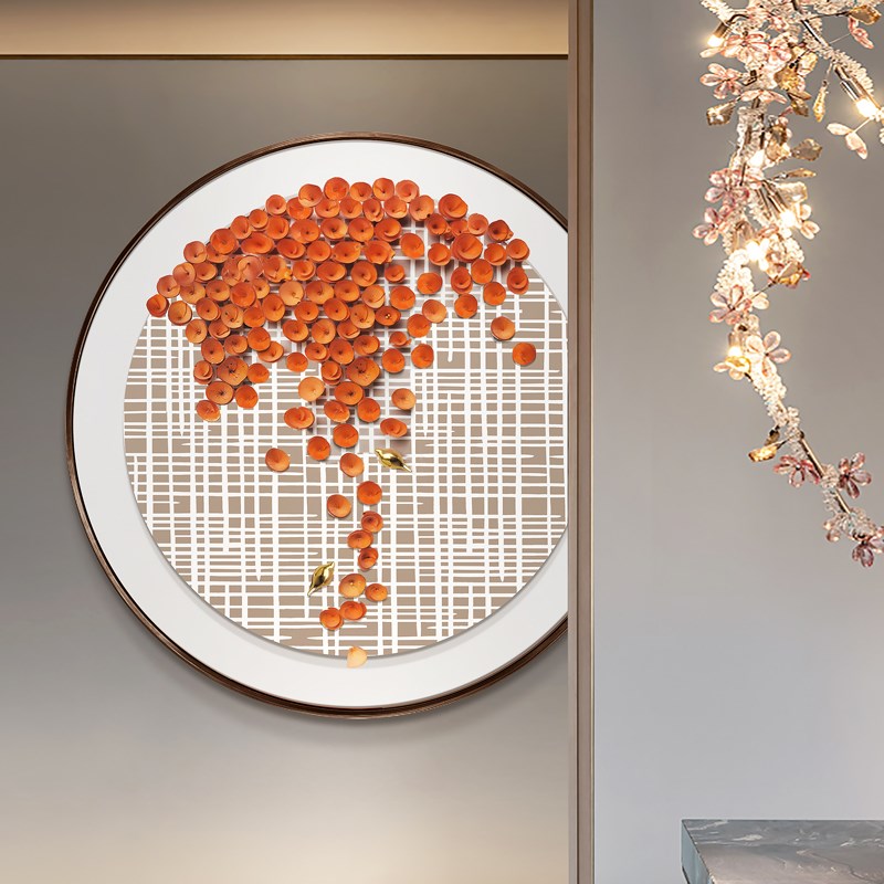 新中式入户玄关立体实物装饰画高级感酒店包厢走廊过道圆形挂画