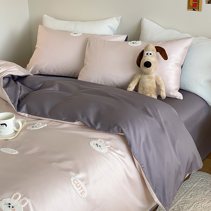 100支全棉长绒棉床上四件套毛巾绣卡通刺绣纯棉被套床单床笠床品