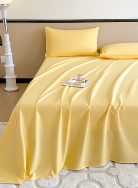 黄色床单单件纯棉100全棉纯色被单枕套三件套学生宿舍单人床单子