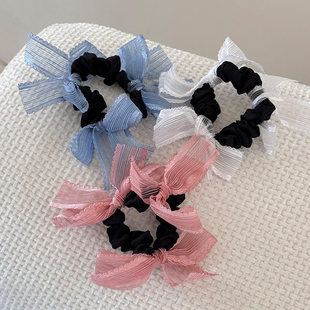 韩国清新甜美少女发圈艺蕾丝蝴蝶结盘发小肠圈丸子头多发量发饰品