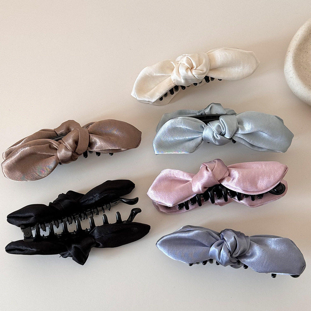 韩国双面粉色立体缎面蝴蝶结香蕉夹芭蕾风后脑勺马尾盘发竖夹头饰