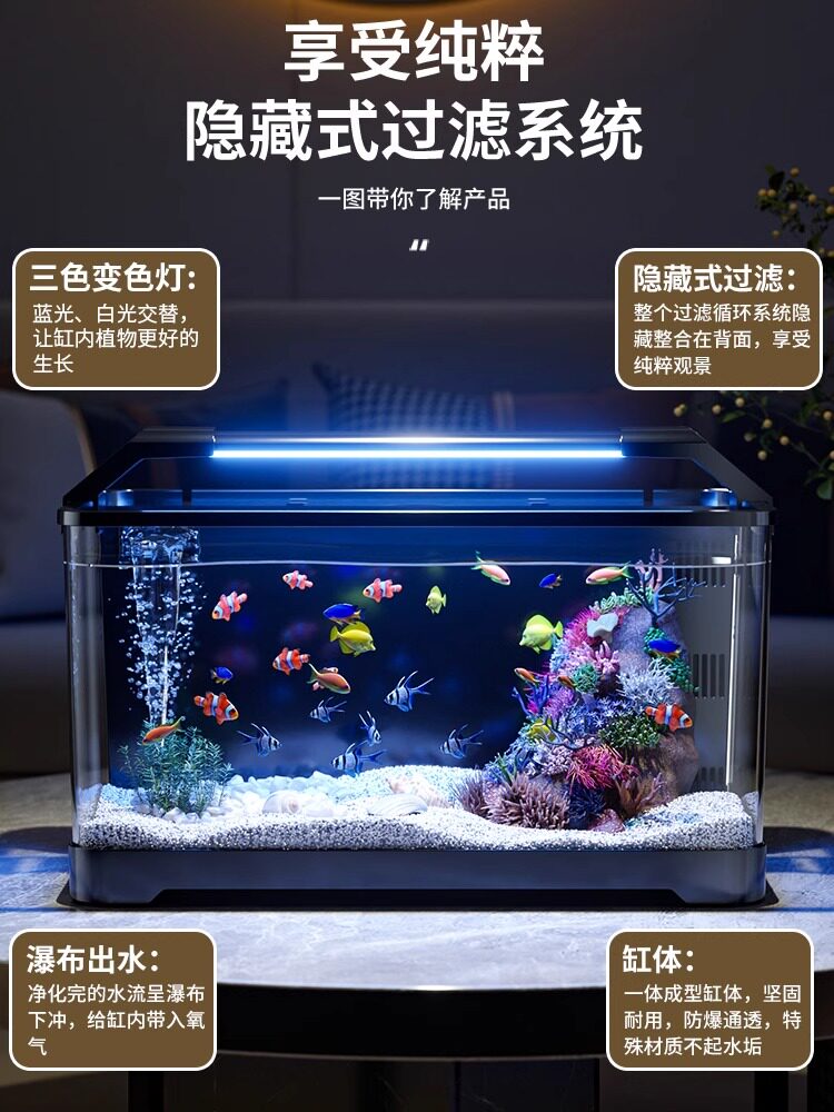 鱼缸小型客厅2025新款背滤缸一体机桌面家用生态造景带灯金鱼缸