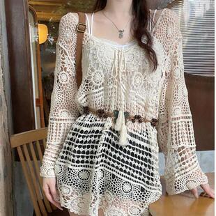 新货埃及异域风情服装波西米亚镂空防晒针织罩衫女夏季旅行度假设