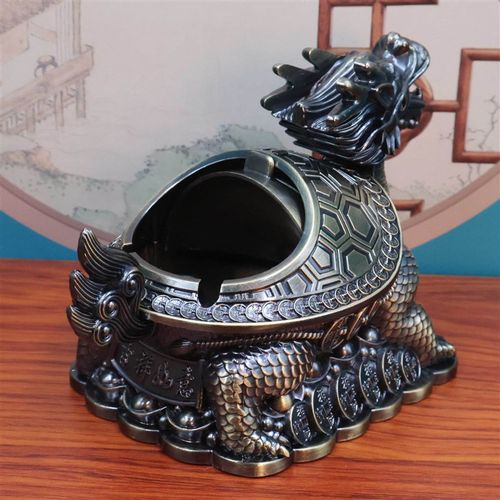 复古烟灰缸创意个性寓意吉祥金属防摔龙龟防风带盖防飞灰大烟缸