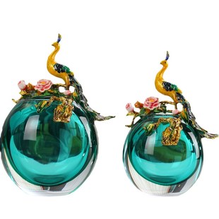 轻奢高级感珐琅彩琉璃花瓶工艺品孔雀蓝色花瓶摆件装饰品琉璃花瓶