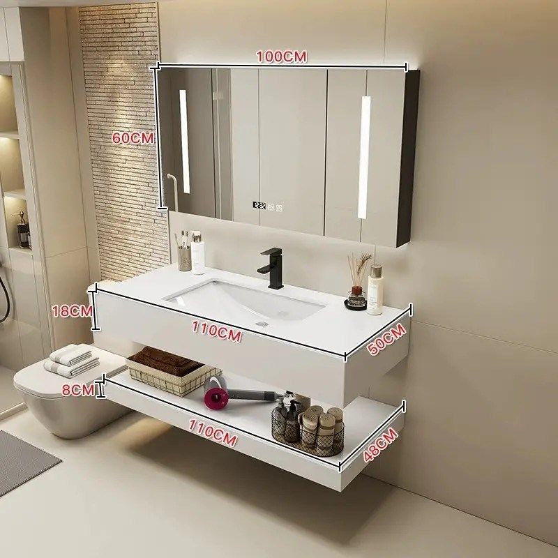 新款现代简约风双层岩板陶瓷盆酒店民宿卫生间浴室柜组合洗手台