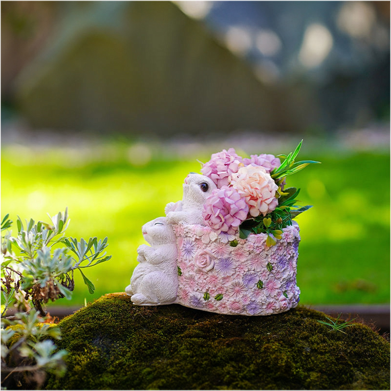 户外花园庭院阳台创意兔子卡通装饰多肉花盆园林园艺招财树脂摆件