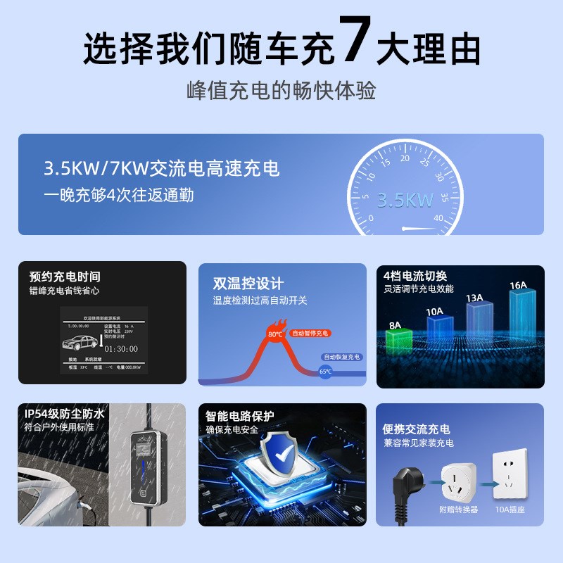 新能源电动汽车充电枪器线多功能款随车充便携免接地线比亚迪通用