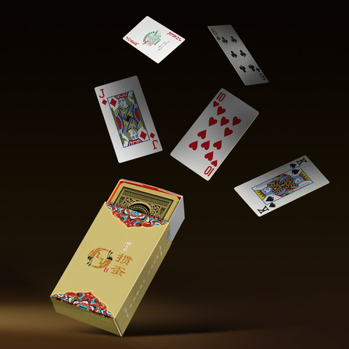 犇牛细长掼蛋高档金银双烫边PVC扑克牌收纳抽拉盒专为女士易抓取