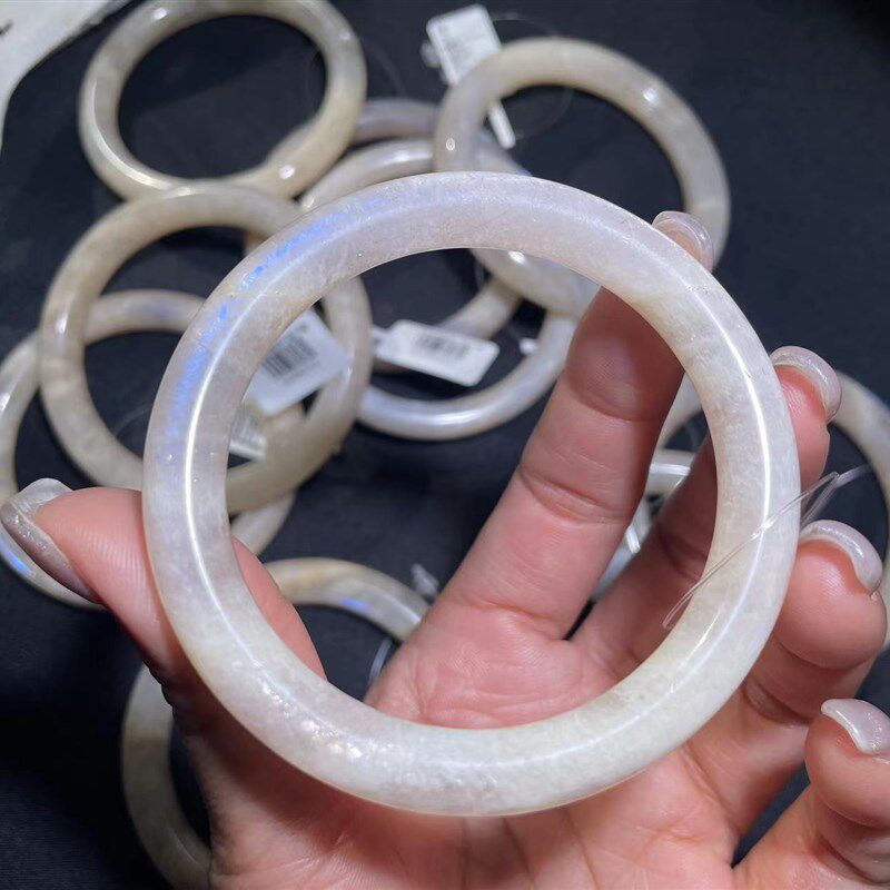 一物一图天然水晶日月同辉圆条手镯蓝月光日光石爆闪光片镯子饰品