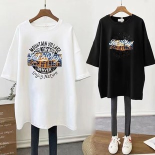 欧货大版下半身失踪t恤r女中长款遮屁股宽松大码t恤裙高个子加长