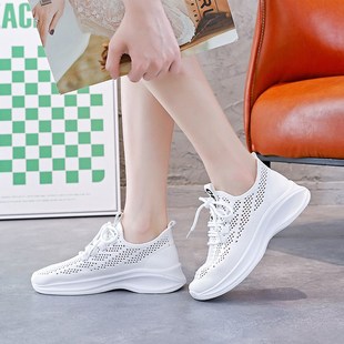 小白鞋女2023年夏n季新款厚底妈妈运动鞋网面薄款透气网鞋白色女