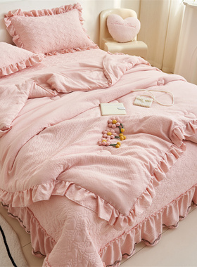 韩式泡泡纱床盖款夏凉被四件套少女D心花边床单家用夏被空调被床