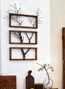 原木风装饰画民宿背景墙挂画餐厅侘寂风墙饰挂件绿植树枝中古壁画