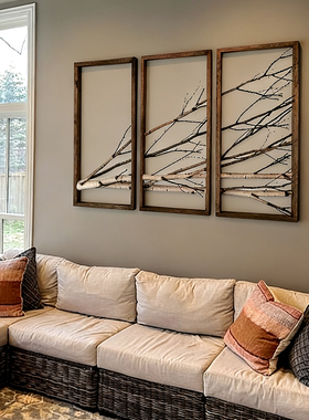 中古风装饰画侘寂民宿背景墙挂画高端餐厅复古风墙饰店铺挂件树枝