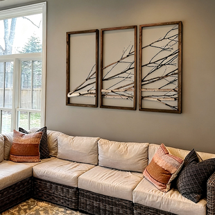 中古风装 饰画侘寂民宿背景墙挂画高端餐厅复古风墙饰店铺挂件树枝