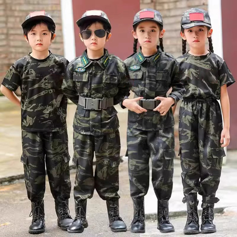 儿童迷彩服男童夏季纯棉军训套装解放军衣服女童夏令营特种兵服装