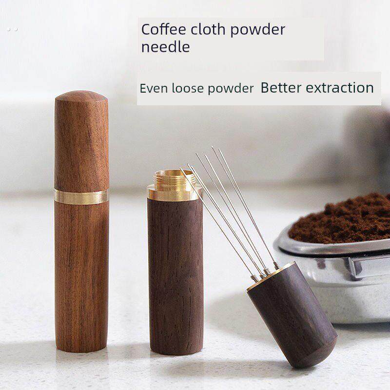 食品级304咖啡布粉针 咖啡搅拌结块打散器 实木带收纳散粉针意式
