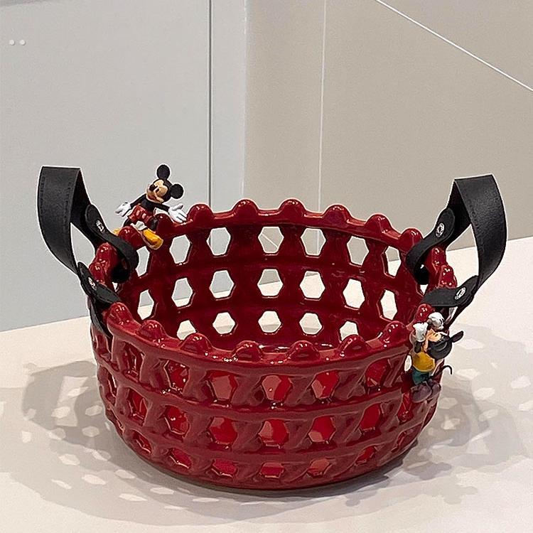 红色水果篮客厅用高端精致高颜值陶瓷果盘茶几家用轻奢高档创意