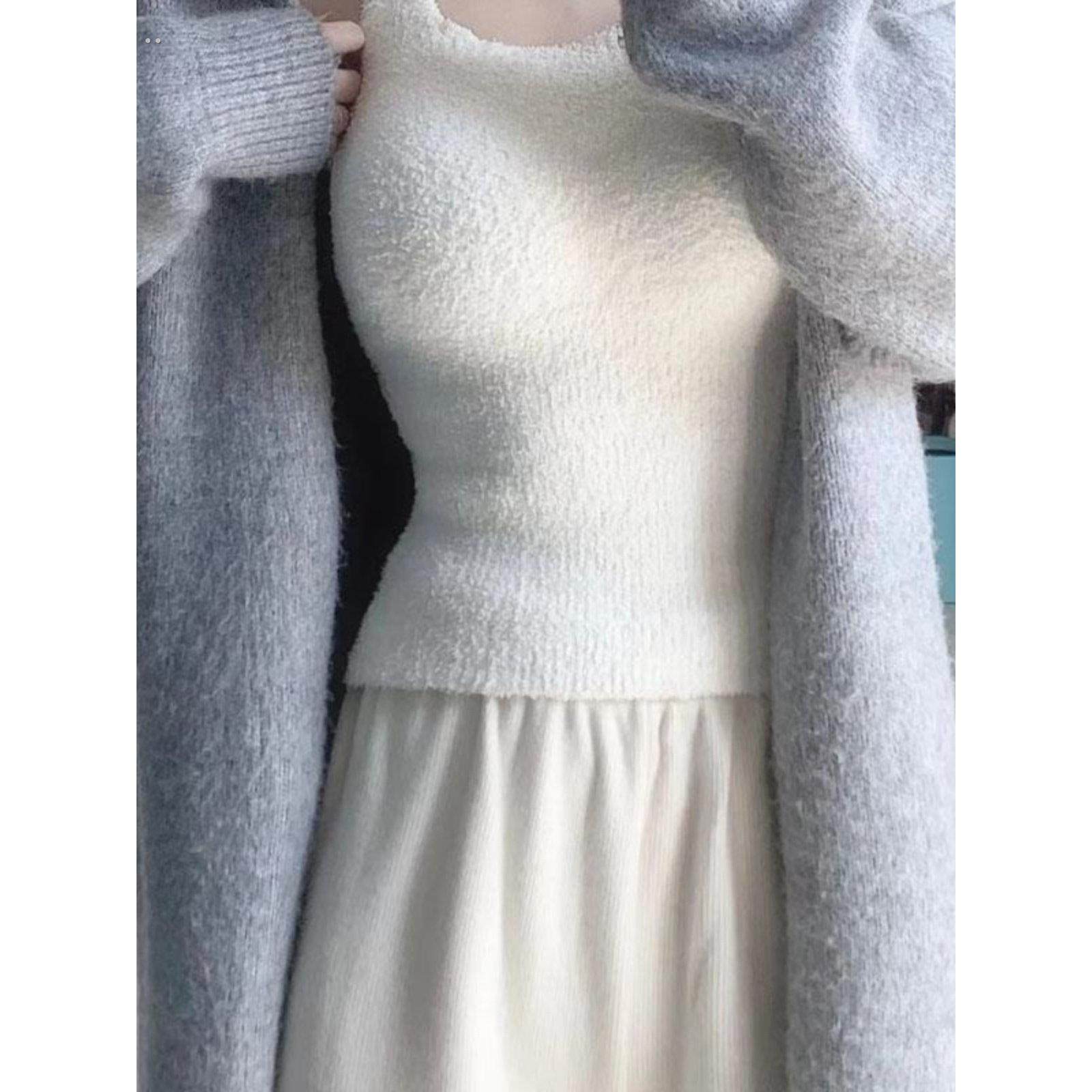 带胸垫加绒吊带背心羊羔绒毛绒保暖打底衫秋冬免穿文胸一体式内搭