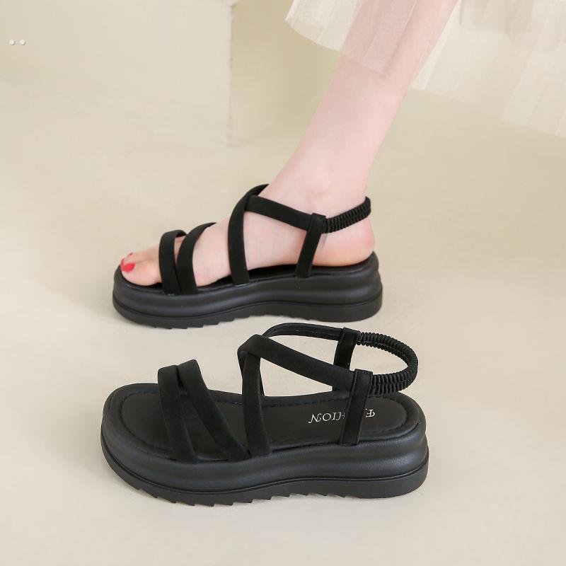 不累脚鞋子~软绵绵2025新款夏季小个子增高厚底凉鞋女松糕罗马鞋