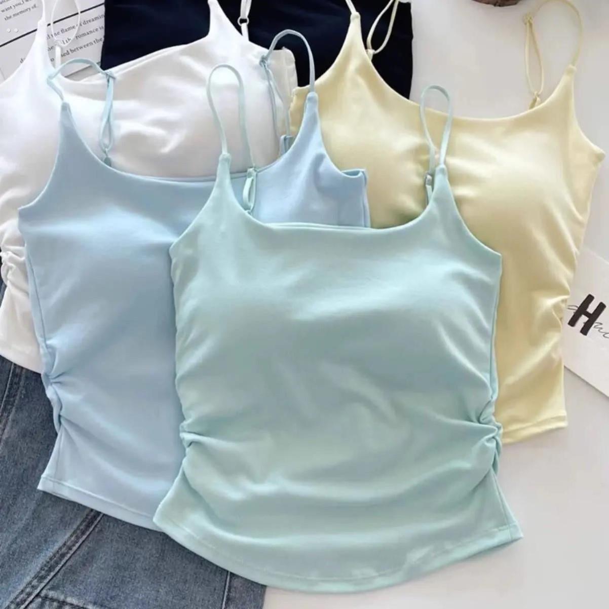 纯欲风褶皱设计感吊带背心女外穿内搭带胸垫修身美背上衣2025新款