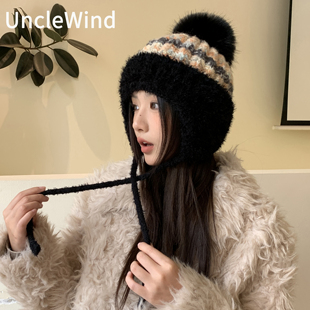 羊毛针织帽女2025秋冬季新款东北旅游防寒风保暖加厚护耳毛线帽子