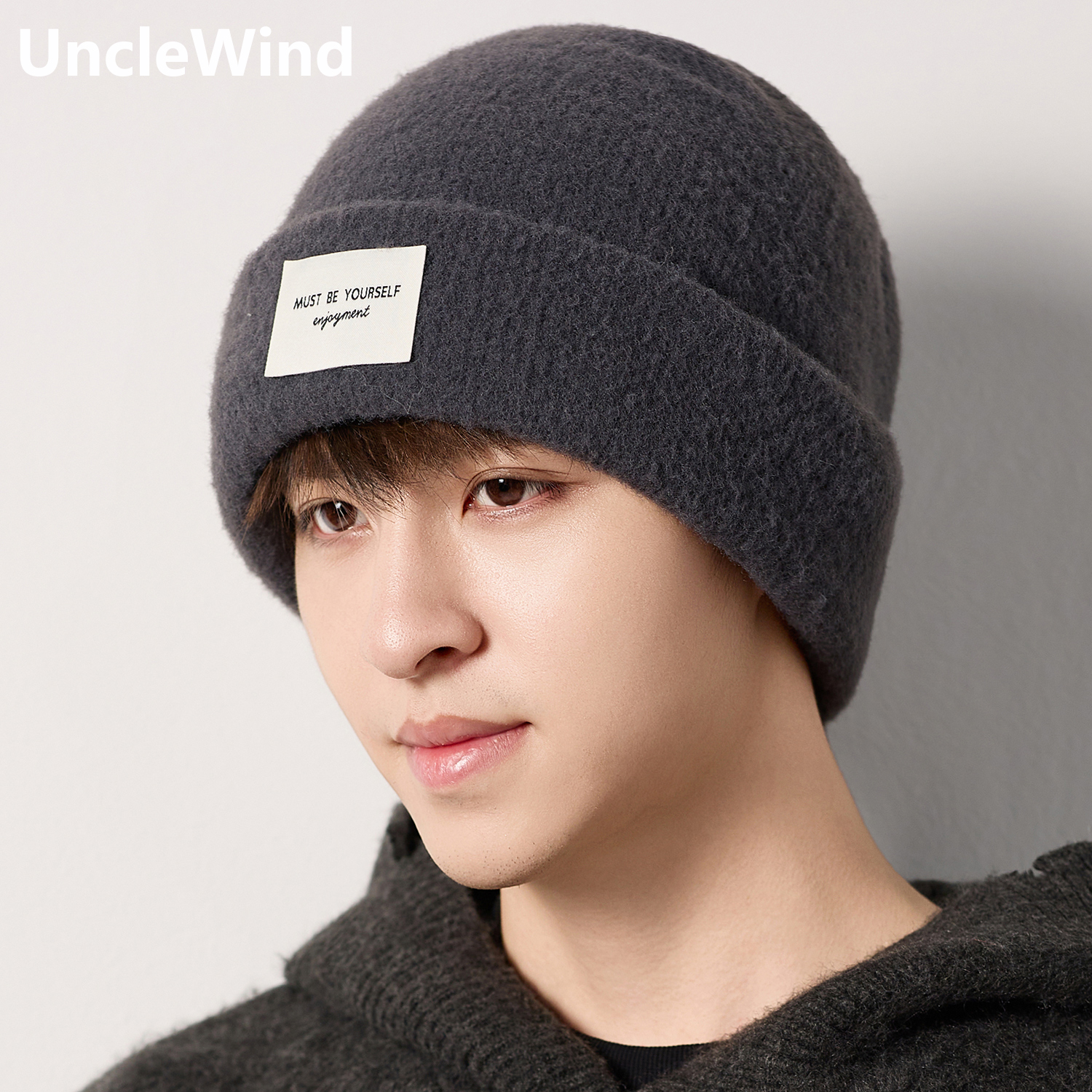 缝标字母针织毛线帽子男2025秋冬季保暖加厚韩版休闲套头护耳冷帽