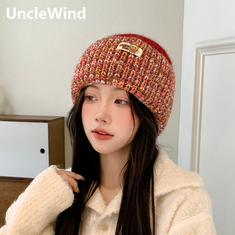 韩版针织毛线堆堆帽子女士2025新款秋冬季贴标保暖防寒风护耳冷帽
