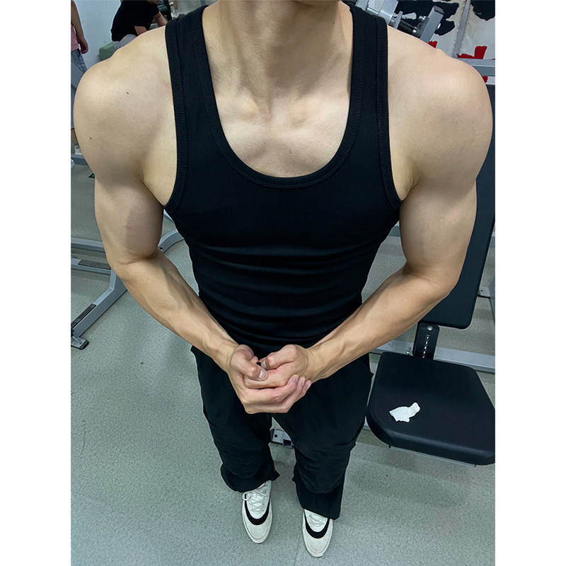 黑色美式重磅螺纹背心男夏季无袖坎肩t恤紧身弹力性健身运动马甲