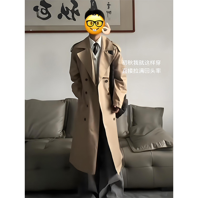 英伦风中长款双排扣风衣外套男款