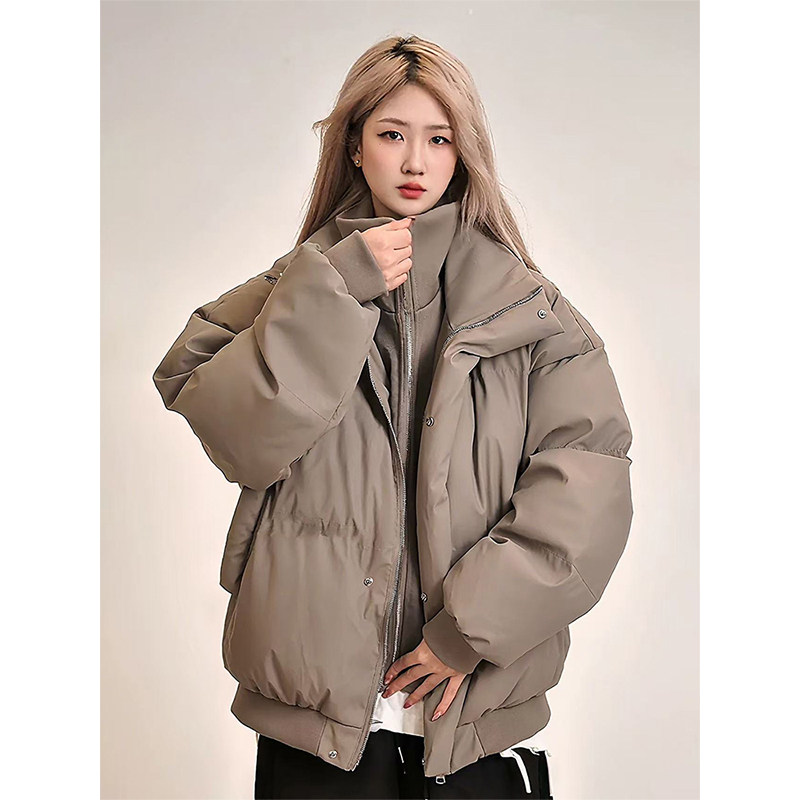 灰色假两件PU皮羽绒棉服男冬季加绒保暖短款棉衣外套加厚防寒棉袄