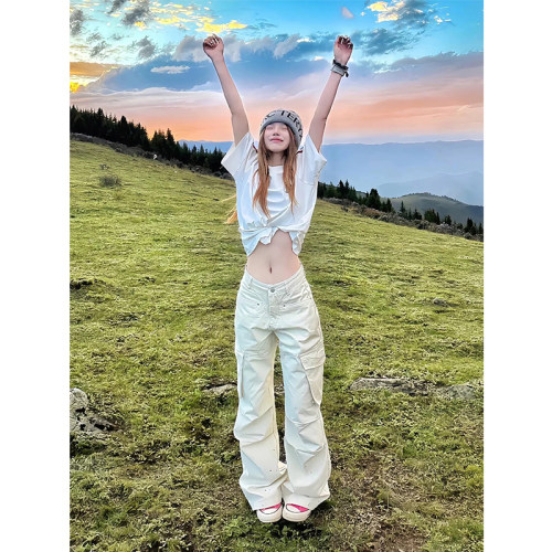 lkyy美式复古多口袋工装裤女夏季