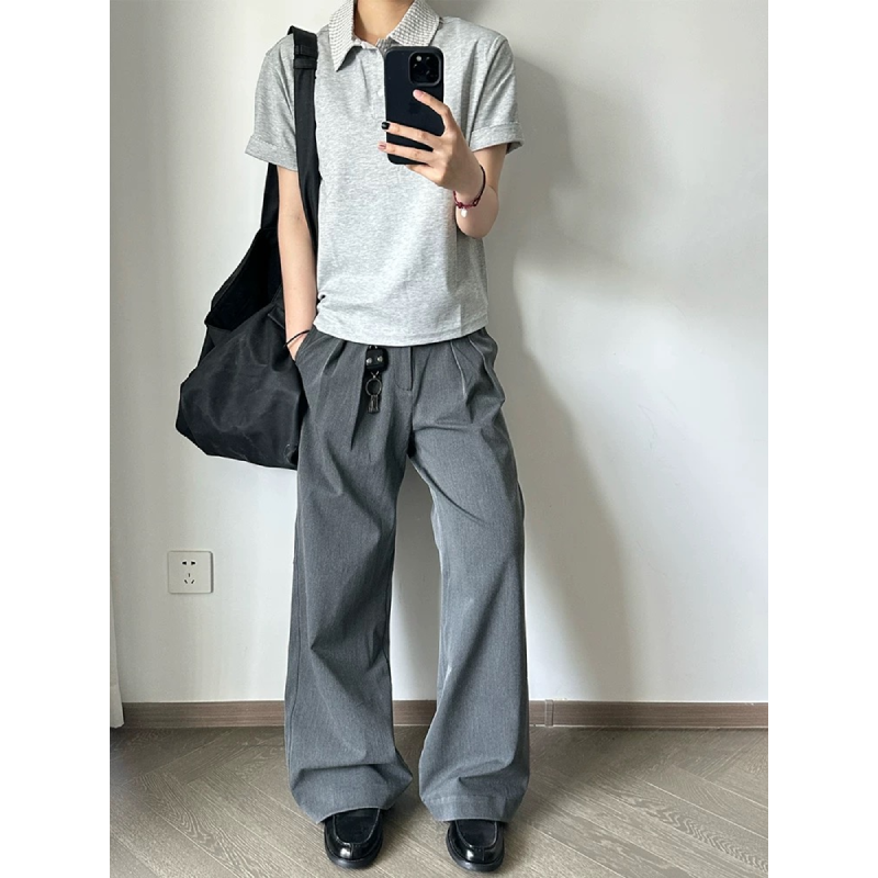 休闲褶皱西裤垂坠感高级感裤子潮