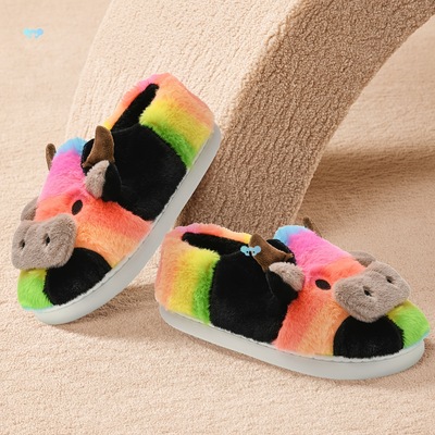 toddler cute fuzzy cow slippers kids cartoon plush warm