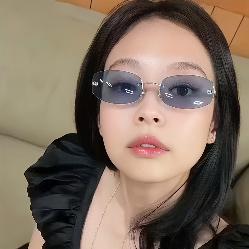 jennie同款冰蓝色无框墨镜女欧美辣妹风y2k感街拍太阳镜