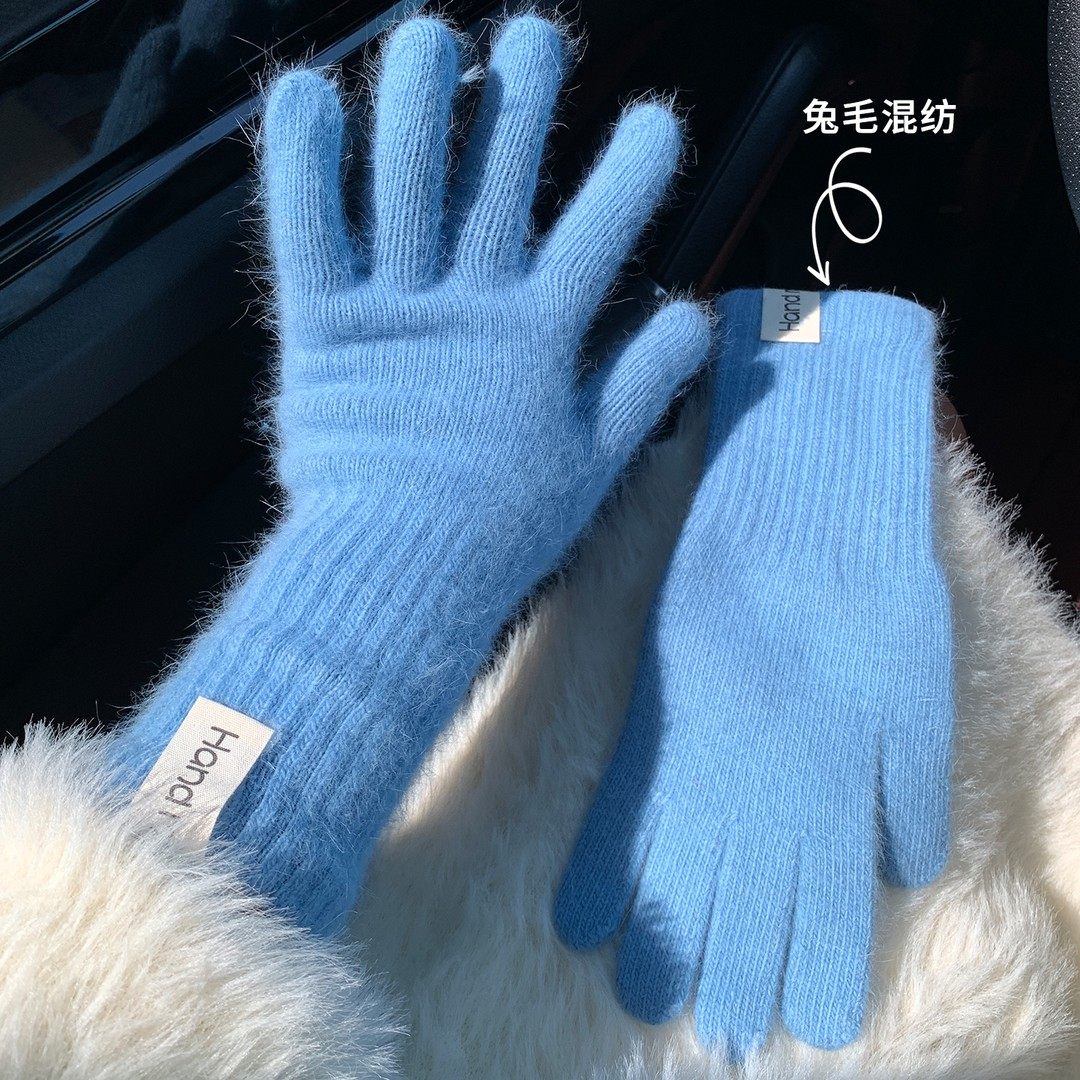 加长兔毛毛针织手套女秋冬季新款骑行手套防寒分指全指学生保暖潮