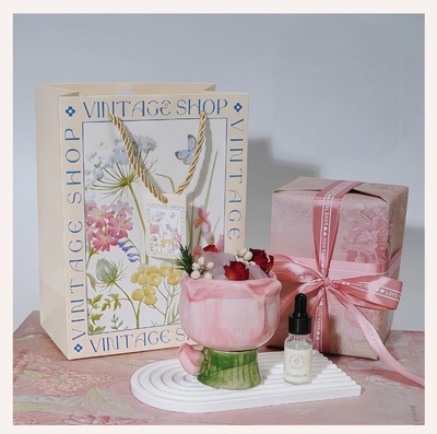 玫瑰干花粉色晶石扩香石无火香薰礼盒精油香氛卧室摆件生日礼物