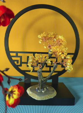 天然黄紫粉水晶树招财p树摆件客厅酒柜玄关乔迁新居开业送礼摇钱