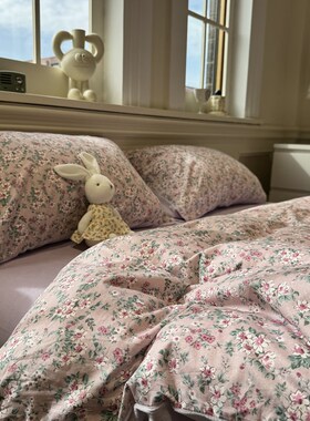 ins田园紫色碎花棉加绒四件套A面纯棉B面宝宝L绒1.5m1.8保暖加厚