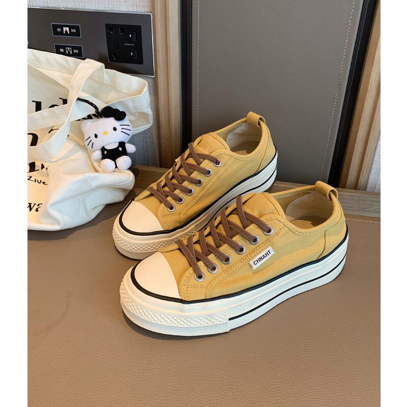 女大童日光黄帆布鞋2025春x夏季新款青少年百搭休闲板鞋学生运动