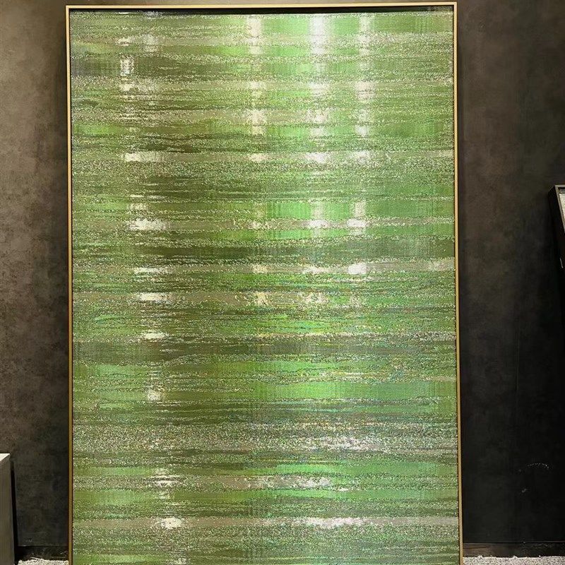 金属画铜丝编织艺术品现代风格高档装饰L画别墅会所玄关挂画绿野