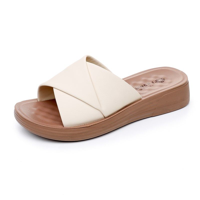 2024新款中年妈妈拖鞋外穿夏季平底防J滑一字拖女士皮面休闲凉拖,女鞋,一字拖,淘宝优惠券,粉丝福利购,淘宝优惠卷