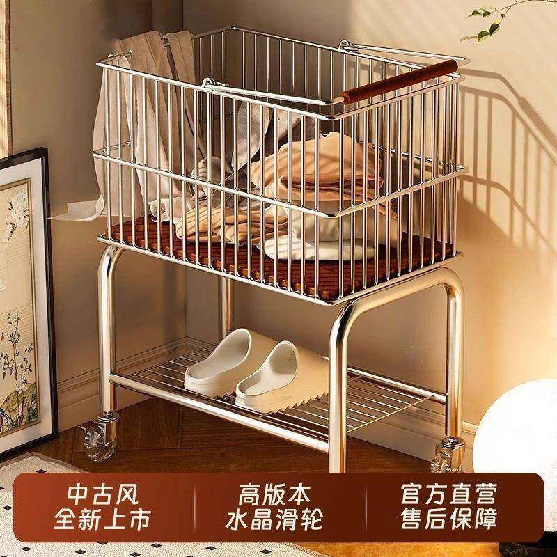 中古风脏衣篮浴室双层衣服收纳篮卫生间移动洗衣脏衣篓推车置物架,收纳整理,脏衣篮,淘宝优惠券,粉丝福利购,淘宝优惠卷
