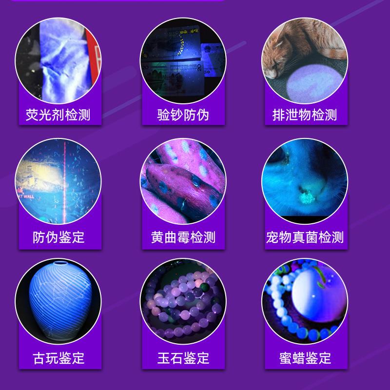 紫光灯验钞灯古董玉石荧光剂检测波尔多液检测猫藓灯充电手电筒